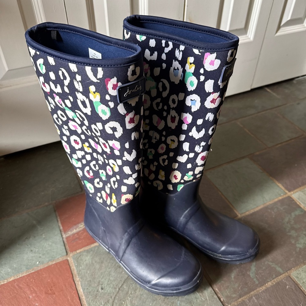 Joules Navy Leopard Print Rain Boots